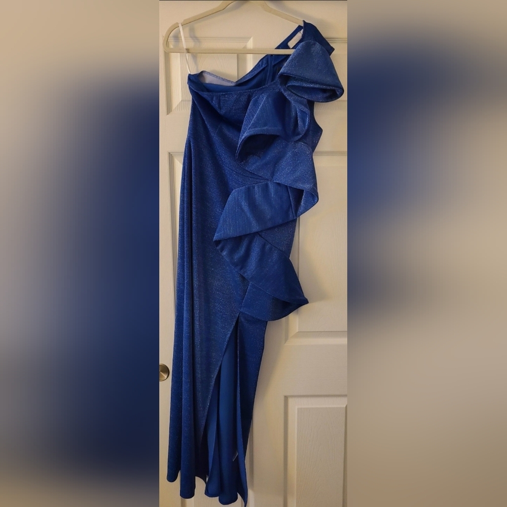 Womens Blue One Shoulder Dress